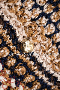 CHANEL 11S Champagne Gold Navy Knit Cardigan Dress 38 シャネル シャンパンゴールド ネイビー 女優の ニット カーディガン ワンピース 即発