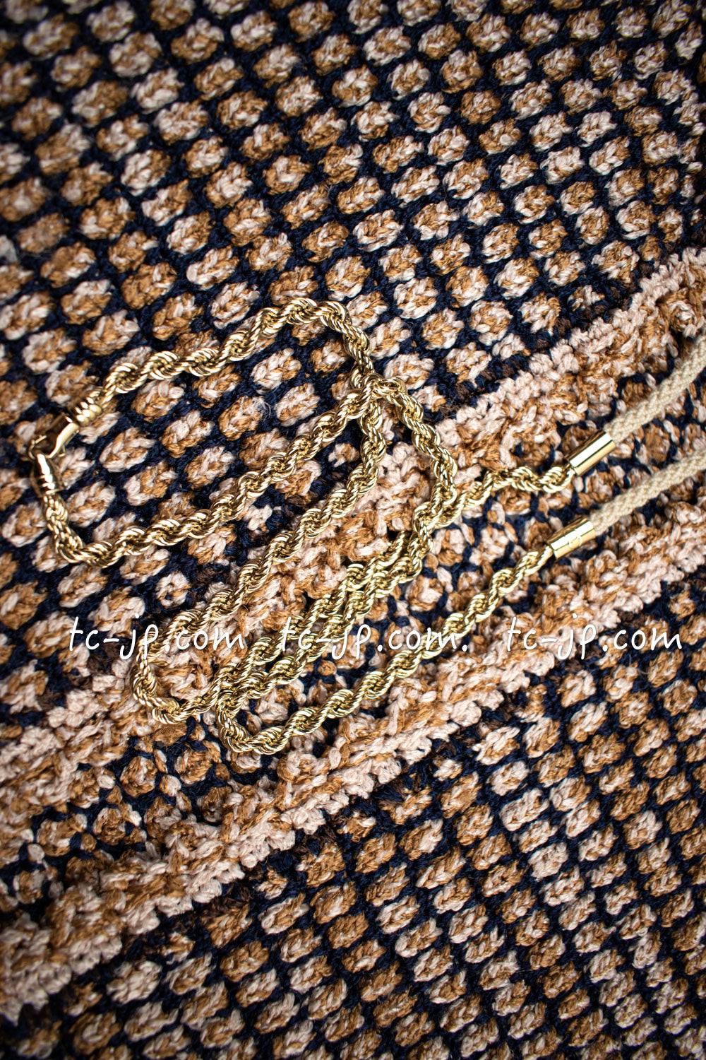 CHANEL 11S Champagne Gold Navy Knit Cardigan Dress 38 シャネル シャンパンゴールド ネイビー 女優の ニット カーディガン ワンピース 即発