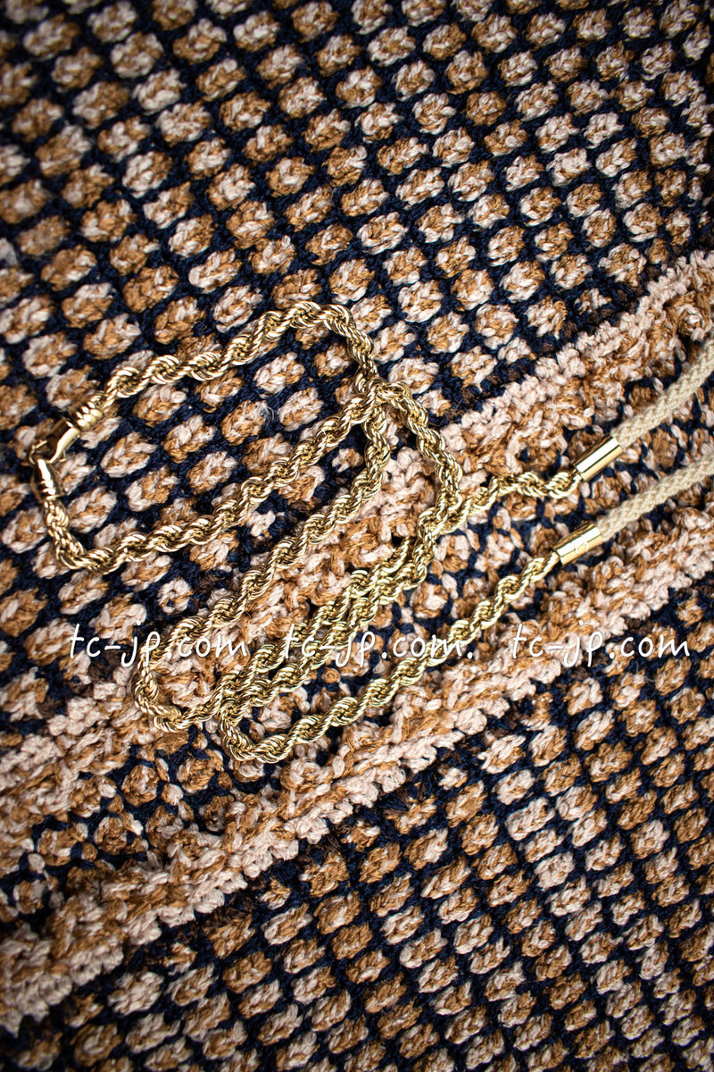 CHANEL 11S Champagne Gold Navy Knit Cardigan Dress 38 シャネル シャンパンゴールド ネイビー 女優の ニット カーディガン ワンピース 即発