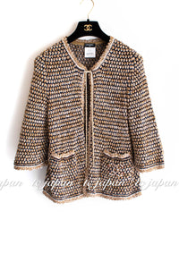 CHANEL 11S Champagne Gold Navy Knit Cardigan Dress 38 シャネル シャンパンゴールド ネイビー 女優の ニット カーディガン ワンピース 即発