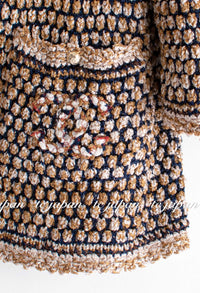 CHANEL 11S Champagne Gold Navy Knit Cardigan Dress 38 シャネル シャンパンゴールド ネイビー 女優の ニット カーディガン ワンピース 即発