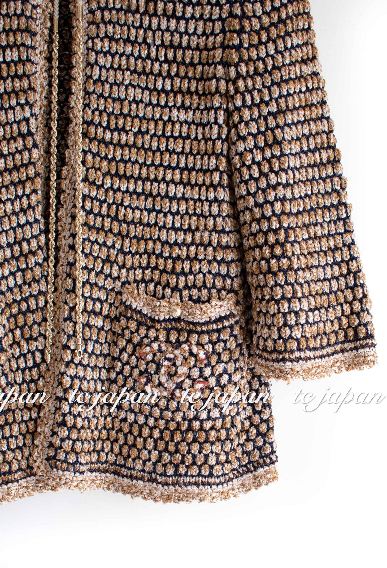CHANEL 11S Champagne Gold Navy Knit Cardigan Dress 38 シャネル シャンパンゴールド ネイビー 女優の ニット カーディガン ワンピース 即発