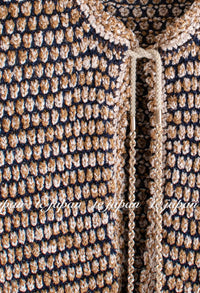 CHANEL 11S Champagne Gold Navy Knit Cardigan Dress 38 シャネル シャンパンゴールド ネイビー 女優の ニット カーディガン ワンピース 即発