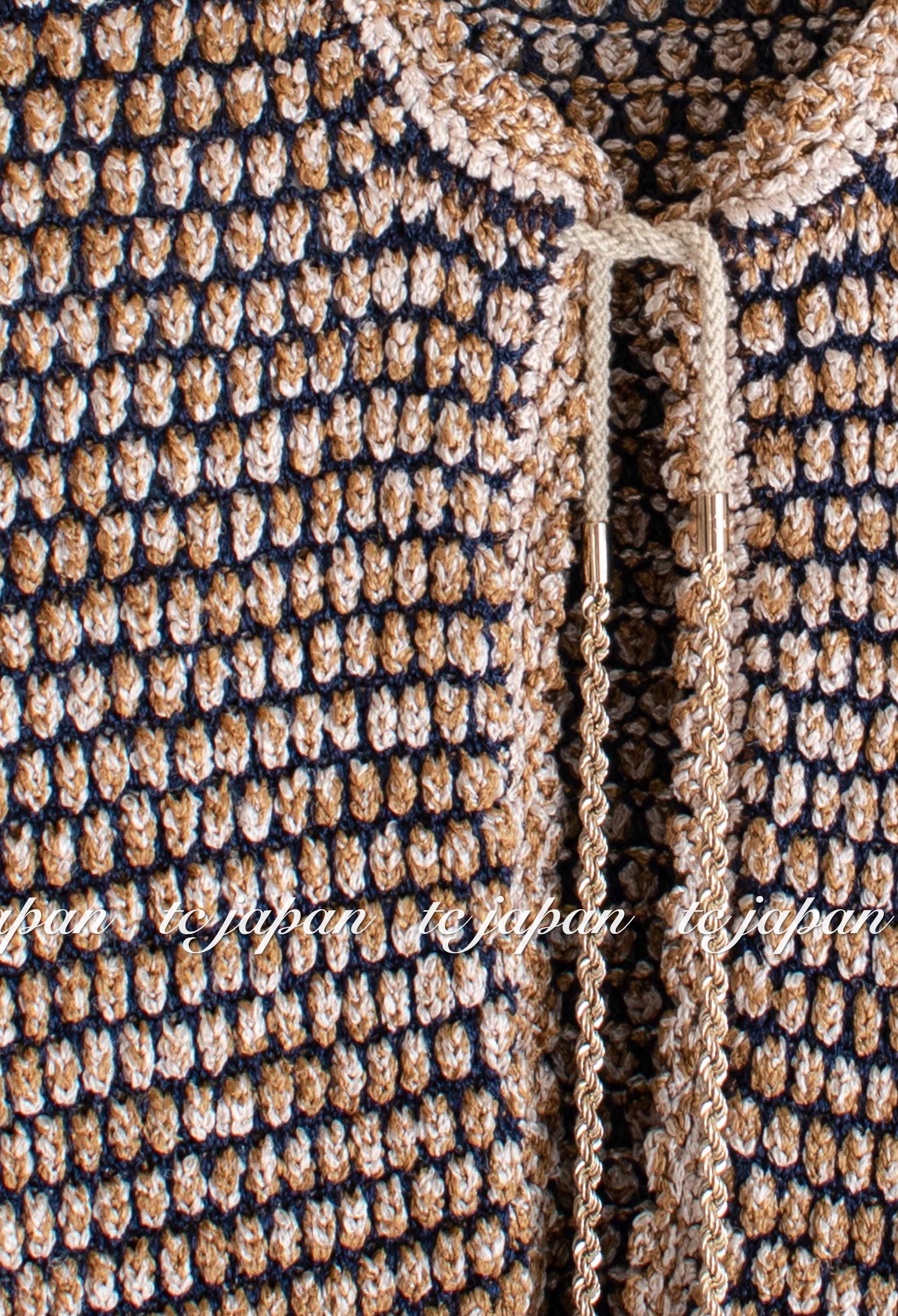 CHANEL 11S Champagne Gold Navy Knit Cardigan Dress 38 シャネル シャンパンゴールド ネイビー 女優の ニット カーディガン ワンピース 即発