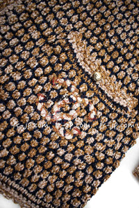 CHANEL 11S Champagne Gold Navy Knit Cardigan Dress 38 シャネル シャンパンゴールド ネイビー 女優の ニット カーディガン ワンピース 即発