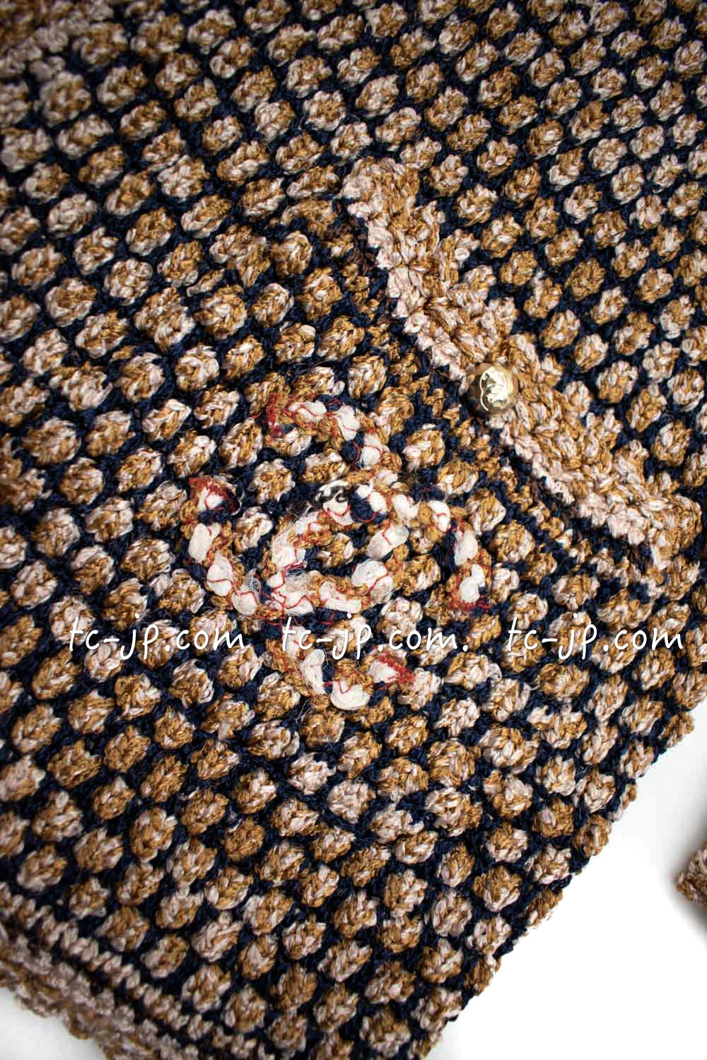 CHANEL 11S Champagne Gold Navy Knit Cardigan Dress 38 シャネル シャンパンゴールド ネイビー 女優の ニット カーディガン ワンピース 即発