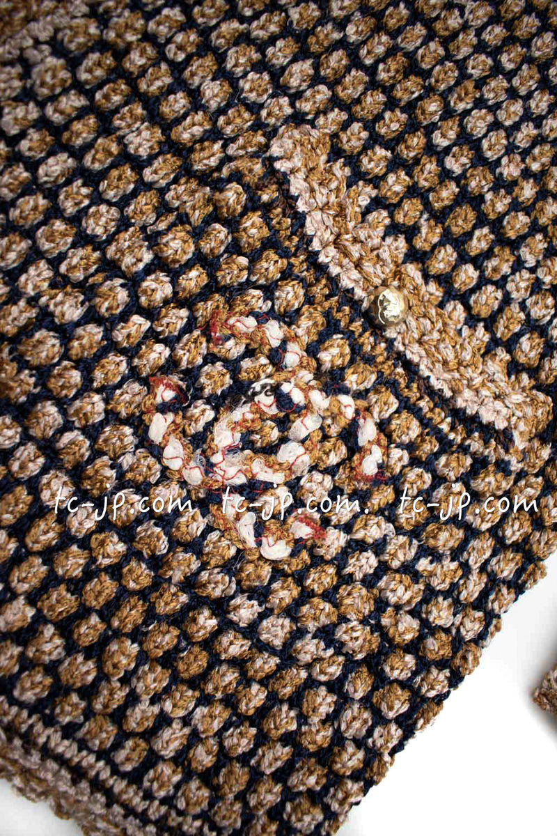 CHANEL 11S Champagne Gold Navy Knit Cardigan Dress 38 シャネル シャンパンゴールド ネイビー 女優の ニット カーディガン ワンピース 即発