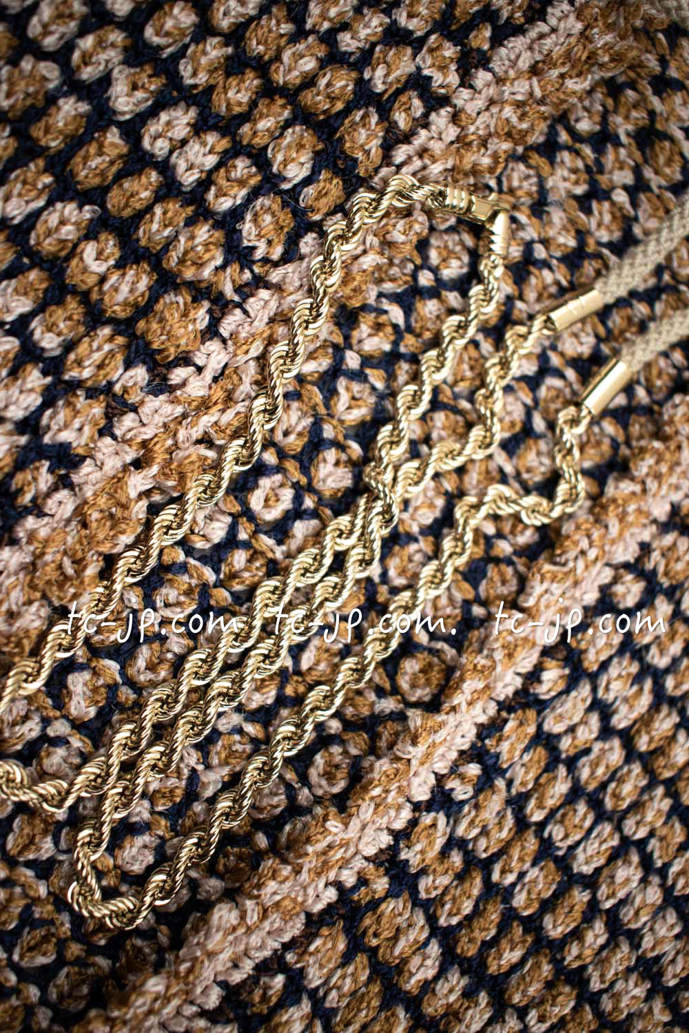 CHANEL 11S Champagne Gold Navy Knit Cardigan Dress 38 シャネル シャンパンゴールド ネイビー 女優の ニット カーディガン ワンピース 即発