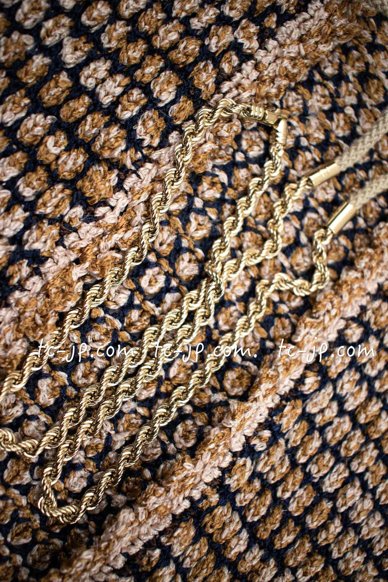 CHANEL 11S Champagne Gold Navy Knit Cardigan Dress 38 シャネル シャンパンゴールド ネイビー 女優の ニット カーディガン ワンピース 即発