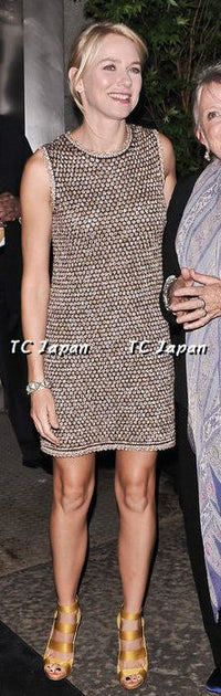 CHANEL 11S Champagne Gold Navy Knit Cardigan Dress 38 シャネル シャンパンゴールド ネイビー 女優の ニット カーディガン ワンピース 即発