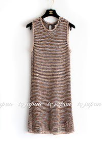 CHANEL 11S Champagne Gold Navy Knit Cardigan Dress 38 シャネル シャンパンゴールド ネイビー 女優の ニット カーディガン ワンピース 即発