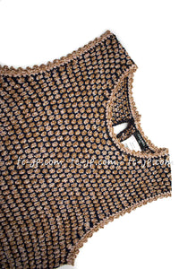 CHANEL 11S Champagne Gold Navy Knit Cardigan Dress 38 シャネル シャンパンゴールド ネイビー 女優の ニット カーディガン ワンピース 即発