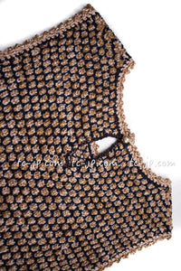 CHANEL 11S Champagne Gold Navy Knit Cardigan Dress 38 シャネル シャンパンゴールド ネイビー 女優の ニット カーディガン ワンピース 即発