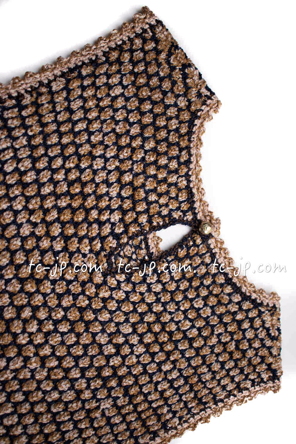 CHANEL 11S Champagne Gold Navy Knit Cardigan Dress 38 シャネル シャンパンゴールド ネイビー 女優の ニット カーディガン ワンピース 即発