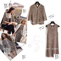 CHANEL 11S Champagne Gold Navy Knit Cardigan Dress 38 シャネル シャンパンゴールド ネイビー 女優の ニット カーディガン ワンピース 即発
