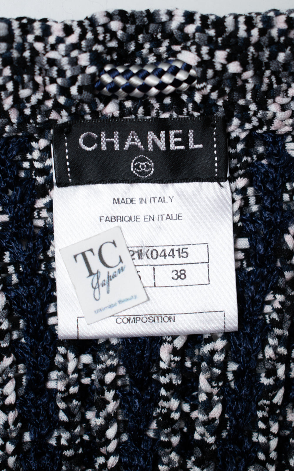 CHANEL 12S Navy Black Chain Cotton Knit Cardigan 36 38 シャネル ネイビー ブラック チェーン コットン ニット カーディガン 即発