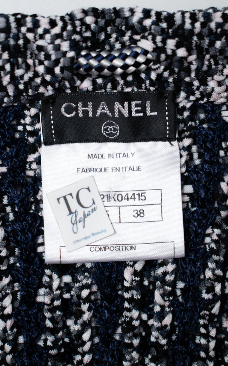 CHANEL 12S Navy Black Chain Cotton Knit Cardigan 36 38 シャネル ネイビー ブラック チェーン コットン ニット カーディガン 即発