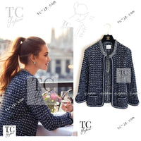 CHANEL 12S Navy Black Chain Cotton Knit Cardigan 36 38 シャネル ネイビー ブラック チェーン コットン ニット カーディガン 即発 - TC JAPAN