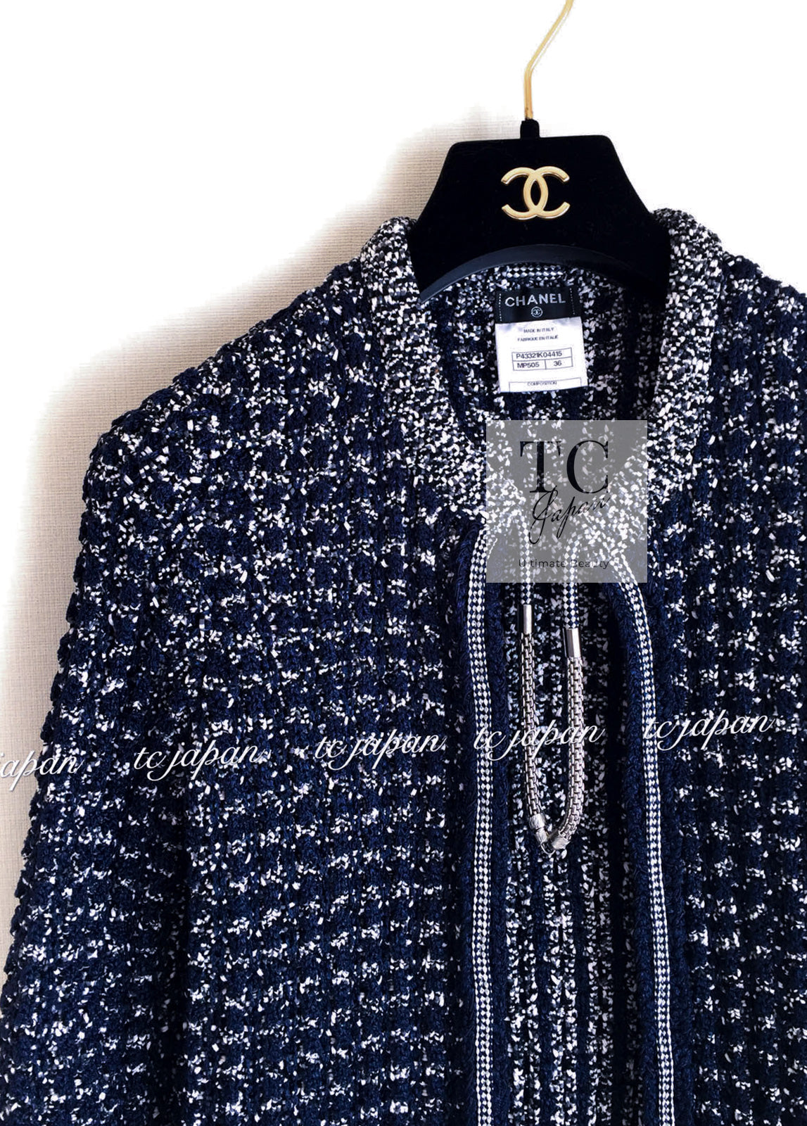 CHANEL 12S Navy Black Chain Cotton Knit Cardigan 36 38 シャネル ネイビー ブラック チェーン  コットン ニット カーディガン 即発