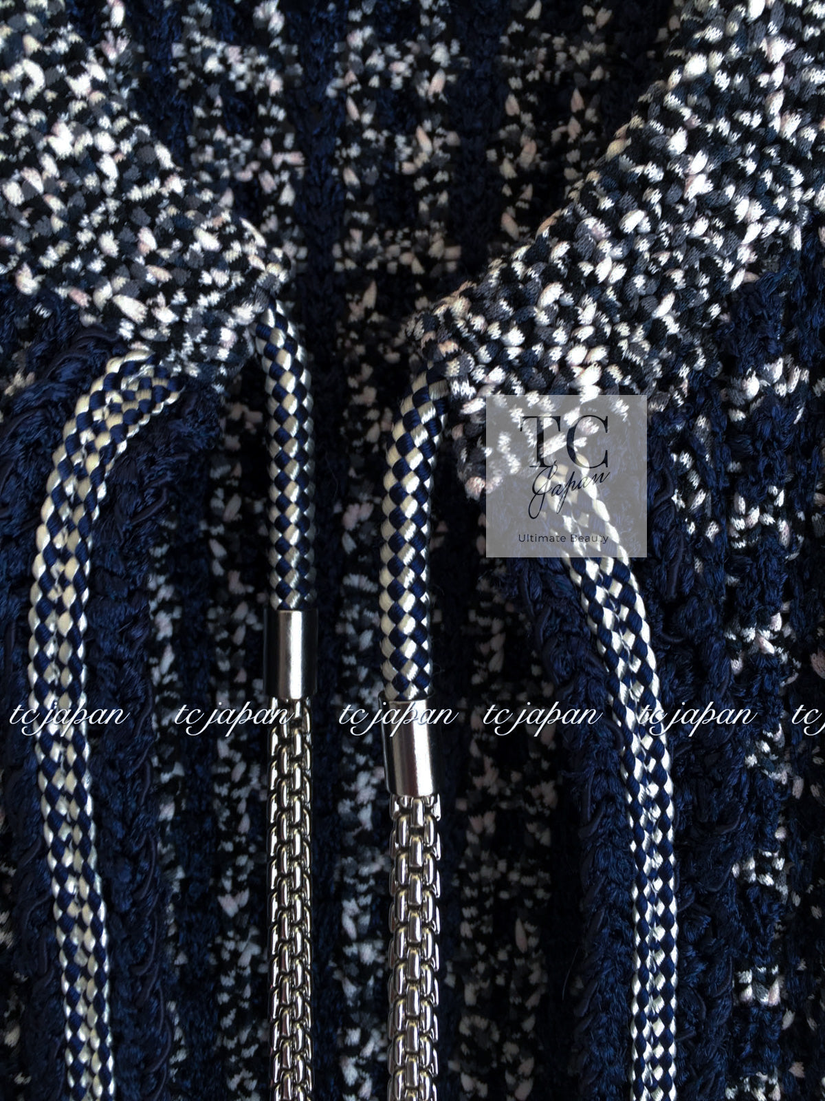 シャネル カーディガン CHANEL ネイビー ブラック チェーン コットン