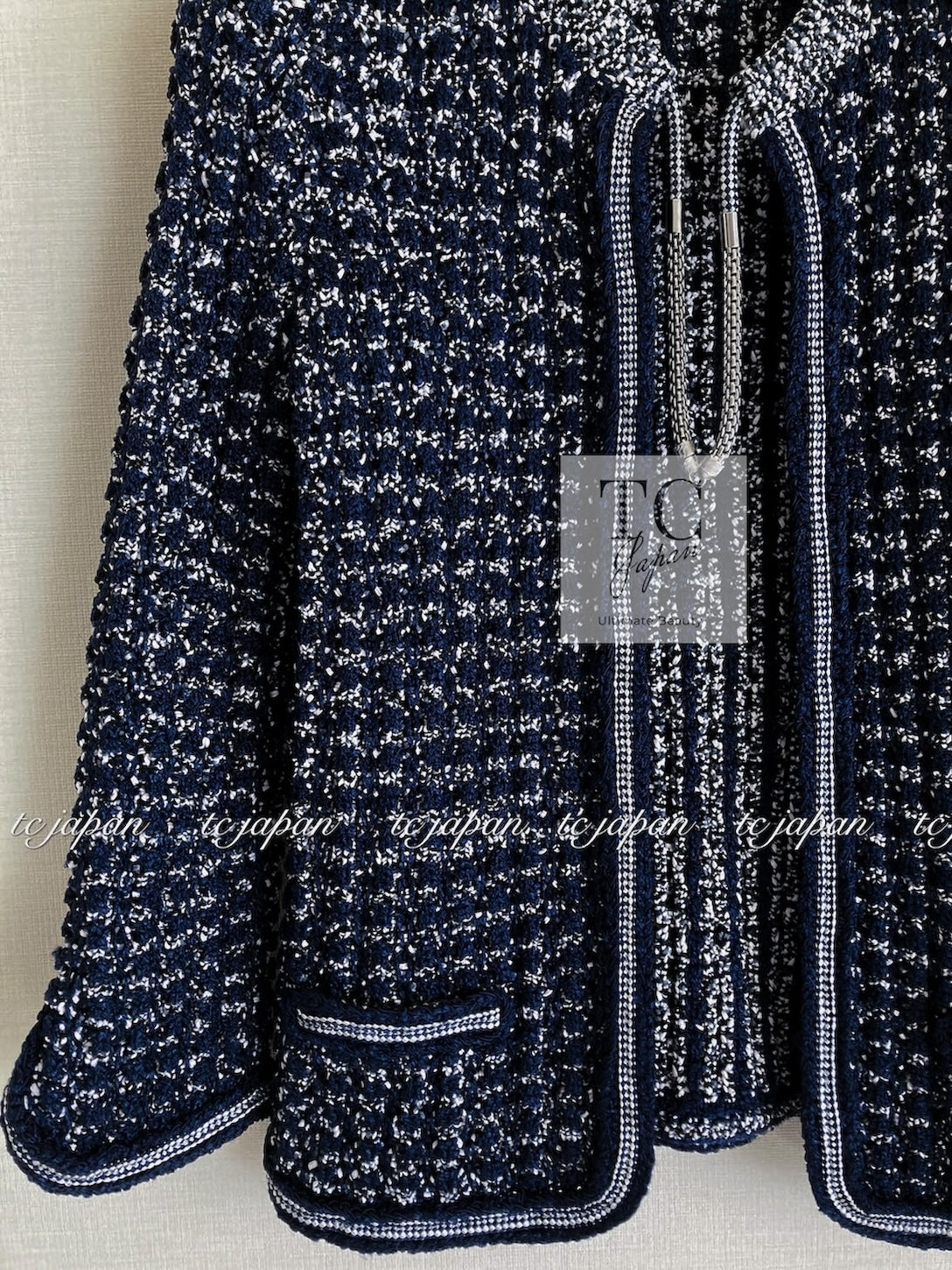 シャネル カーディガン CHANEL ネイビー ブラック チェーン コットン