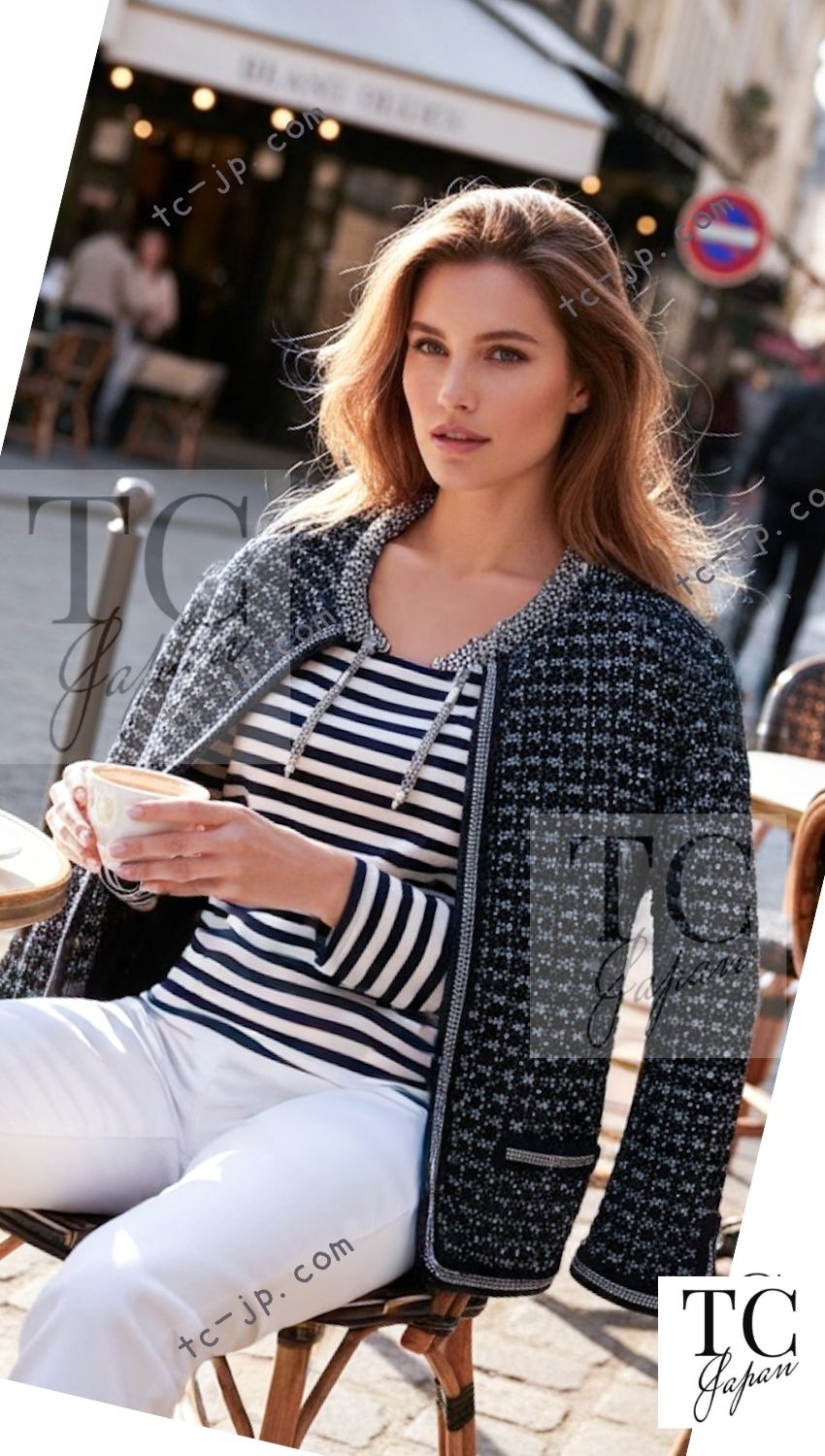 CHANEL 12S Navy Black Chain Cotton Knit Cardigan 36 38 シャネル ネイビー ブラック チェーン コットン ニット カーディガン 即発 - TC JAPAN