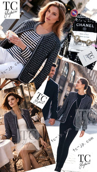 CHANEL 12S Navy Black Chain Cotton Knit Cardigan 36 38 シャネル ネイビー ブラック チェーン コットン ニット カーディガン 即発 - TC JAPAN