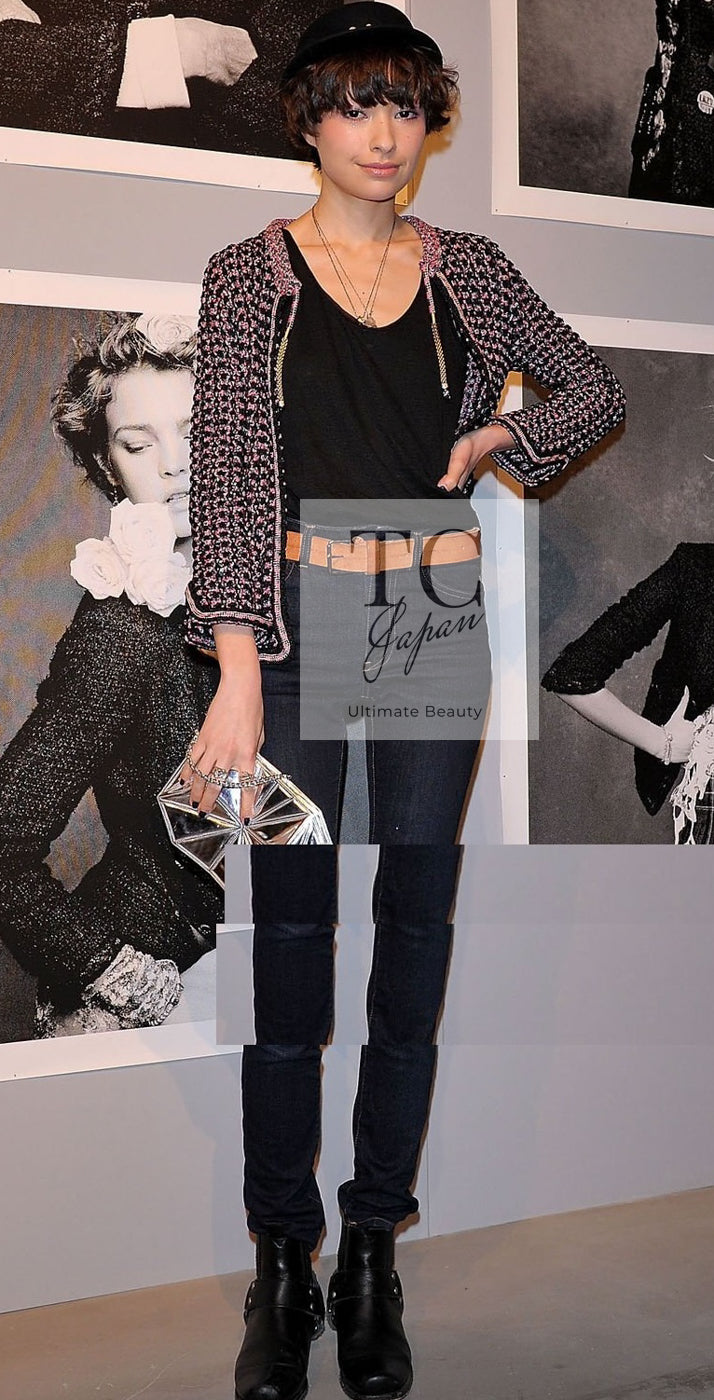 シャネル カーディガン CHANEL ネイビー ブラック チェーン コットン