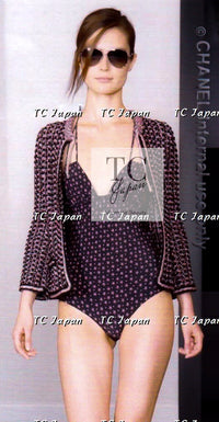 CHANEL 12S Navy Black Chain Cotton Knit Cardigan 36 38 シャネル ネイビー ブラック チェーン コットン ニット カーディガン 即発