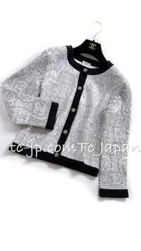 CHANEL 08S White Black CC Logo Sequins Cashmere Cardigan Emma Watson 36 シャネル ホワイト ブラック CC ロゴ スパンコール カシミア カーディガン 即発