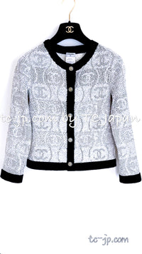 CHANEL 08S White Black CC Logo Sequins Cashmere Cardigan Emma Watson 36 シャネル ホワイト ブラック CC ロゴ スパンコール カシミア カーディガン 即発