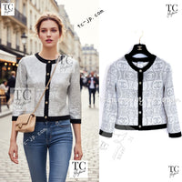 CHANEL 08S White Black CC Logo Sequins Cashmere Cardigan 38 シャネル ホワイト ブラック CC ロゴ スパンコール カシミア カーディガン 即発