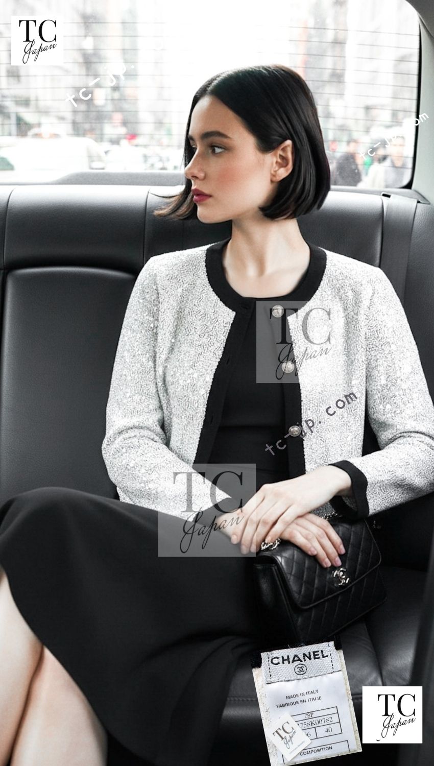 CHANEL 08S White Black CC Logo Sequins Cashmere Cardigan 38 シャネル ホワイト ブラック CC ロゴ スパンコール カシミア カーディガン 即発