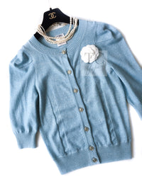 CHANEL 13C Baby Blue Cashmere Linen Super Soft Knit Cardigan 34 4