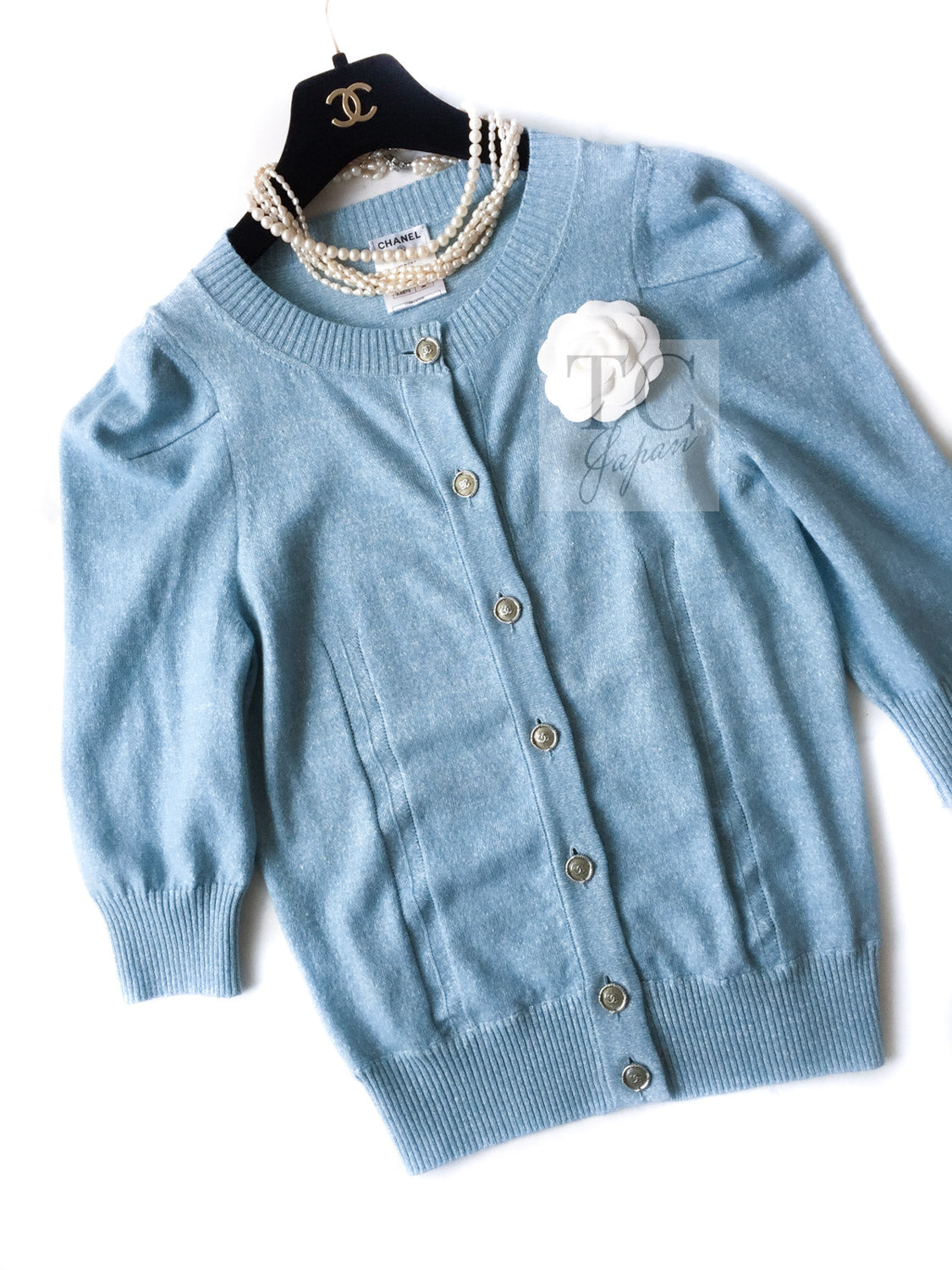 CHANEL 13C Baby Blue Cashmere Linen Super Soft Knit Cardigan 34 4