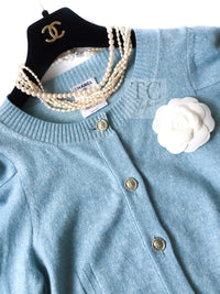 CHANEL 13C Baby Blue Cashmere Linen Super Soft Knit Cardigan 34 5