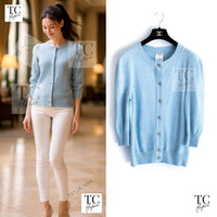 CHANEL 13C Baby Blue Cashmere Linen Super Soft Knit Cardigan 34 1