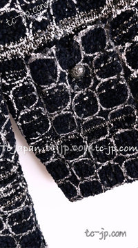 CHANEL 15PS Navy Black White Cotton Knit Cardigan Skirt Set Up 34 36 シャネル ネイビー ブラック ホワイト コットン ニット カーディガン スカート セット アップ 即発
