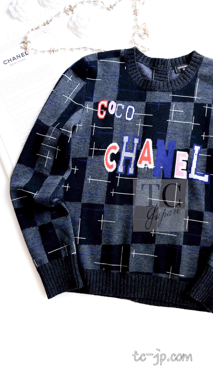 CHANEL 21B Charcoal Black Logo Cashmere Wool Silk Cardigan Sweater 34 36 14