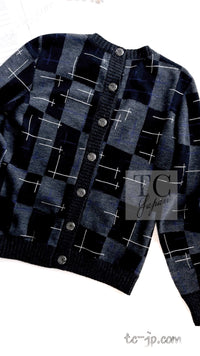 CHANEL 21B Charcoal Black Logo Cashmere Wool Silk Cardigan Sweater 34 36 5