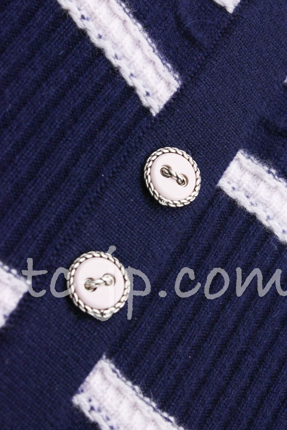 シャネル カーディガン CHANEL ブルー ストライプ カシミア 100