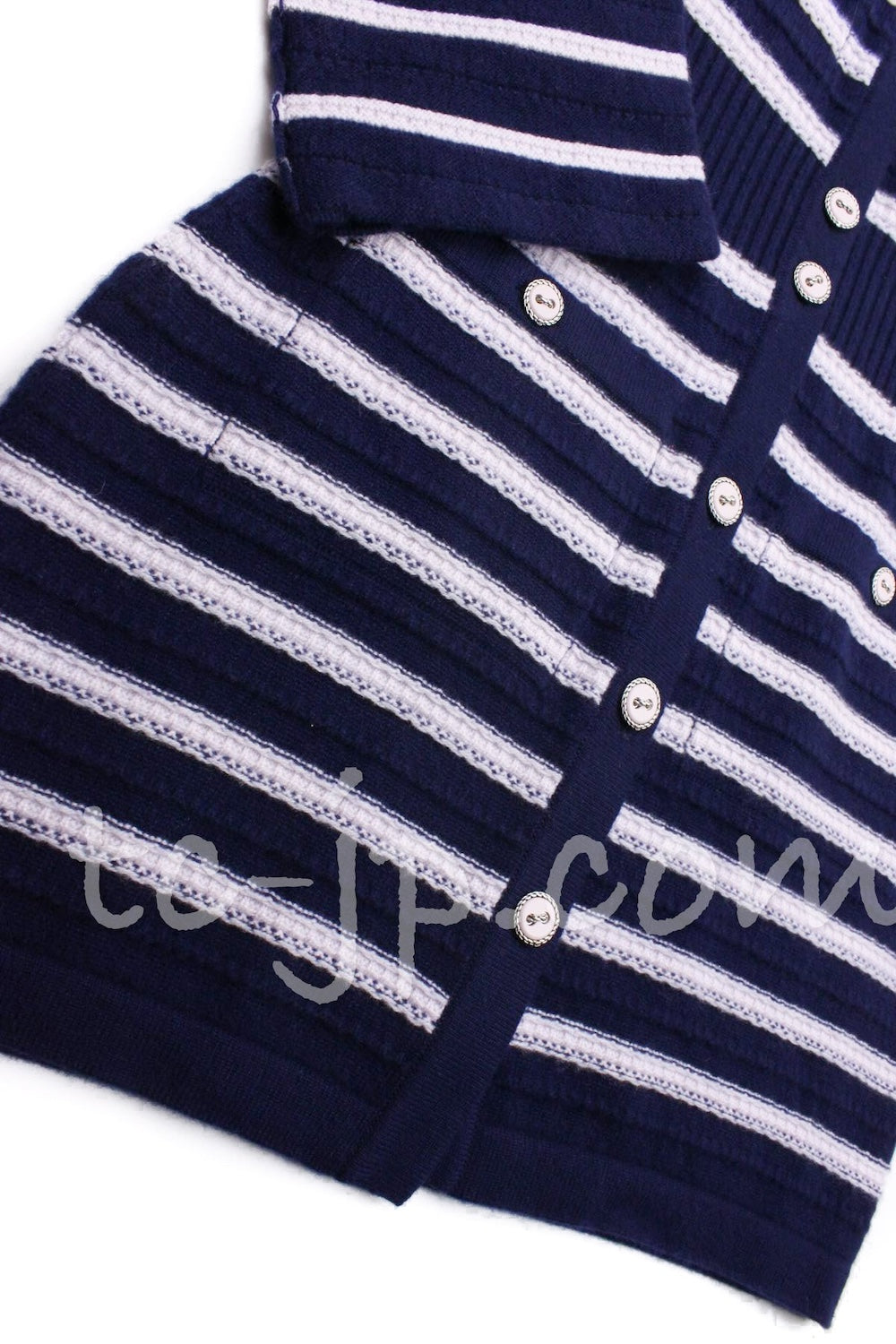 シャネル カーディガン CHANEL ブルー ストライプ カシミア 100