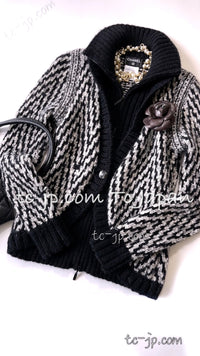 CHANEL 10A Black Ivory Wool Mohair Alpaca Knit Cardigan 34 シャネル ブラック アイボリー モヘア アルパカ ウール カーディガン 即発