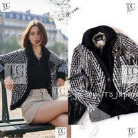 CHANEL 10A Black Ivory Wool Mohair Alpaca Knit Cardigan 34 シャネル ブラック アイボリー モヘア アルパカ ウール カーディガン 即発