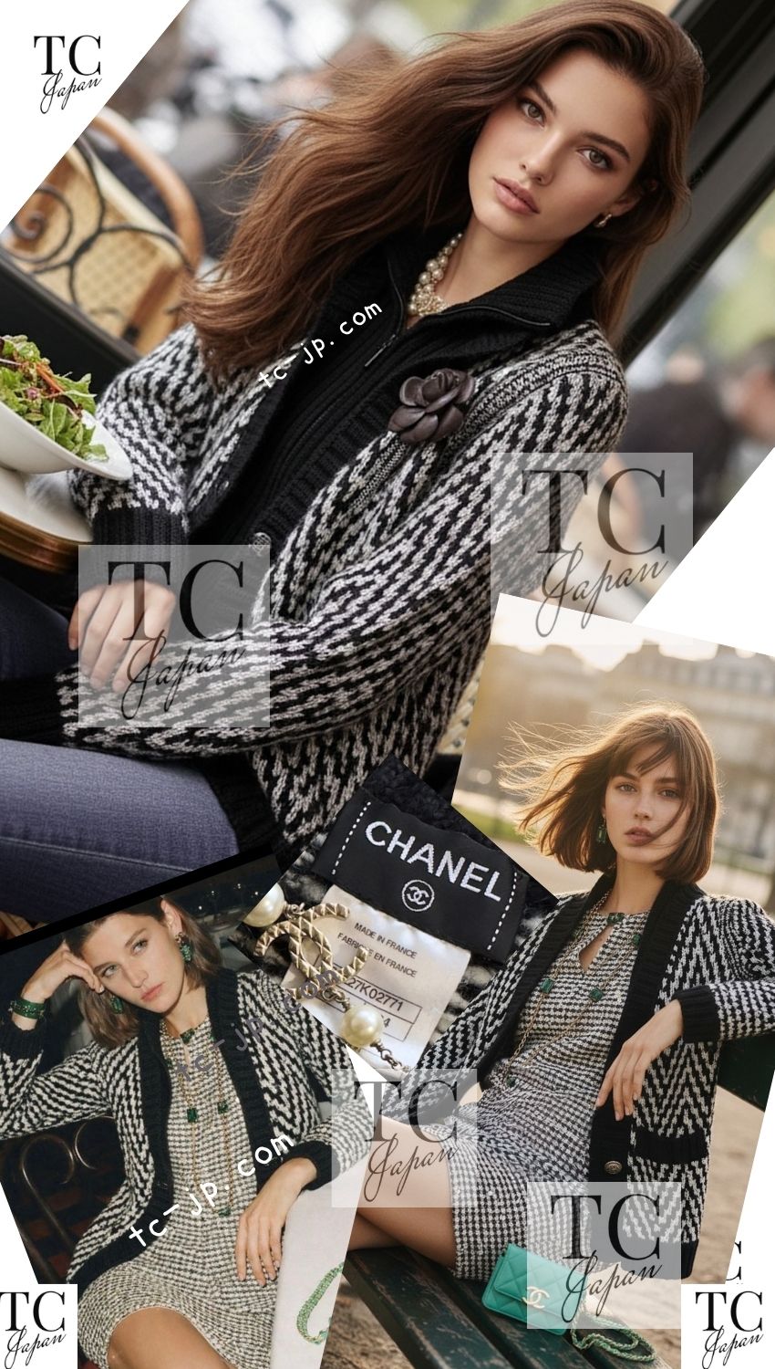 CHANEL 10A Black Ivory Wool Mohair Alpaca Knit Cardigan 34 シャネル ブラック アイボリー モヘア アルパカ ウール カーディガン 即発