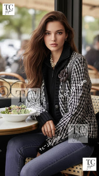 CHANEL 10A Black Ivory Wool Mohair Alpaca Knit Cardigan 34 シャネル ブラック アイボリー モヘア アルパカ ウール カーディガン 即発
