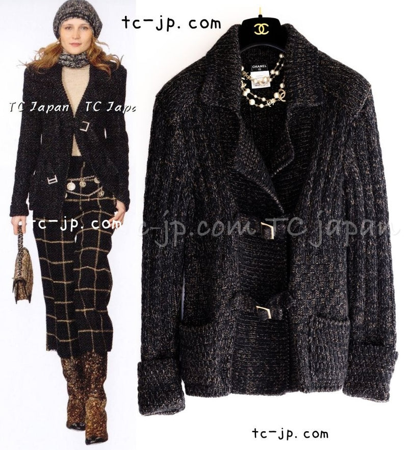 CHANEL 09A Black Brown Metallic Cashmere Wool Mohair Knit Jacket Cardigan 38 シャネル ブラック ブラウン カシミア ウール モヘア ニット ジャケット カーディガン 即発