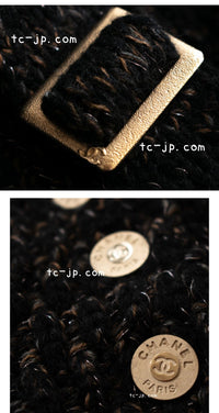 CHANEL 09A Black Brown Metallic Cashmere Wool Mohair Knit Jacket Cardigan 38 シャネル ブラック ブラウン カシミア ウール モヘア ニット ジャケット カーディガン 即発
