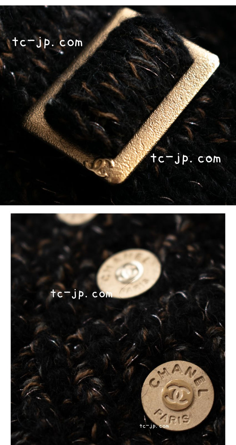 CHANEL 09A Black Brown Metallic Cashmere Wool Mohair Knit Jacket Cardigan 38 シャネル ブラック ブラウン カシミア ウール モヘア ニット ジャケット カーディガン 即発