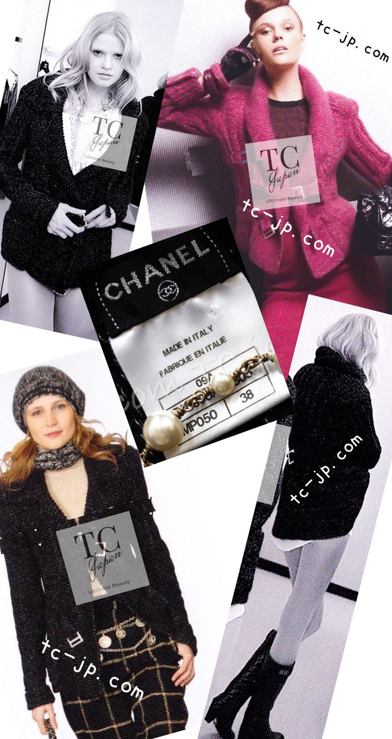 CHANEL 09A Black Brown Metallic Cashmere Wool Mohair Knit Jacket Cardigan 38 シャネル ブラック ブラウン カシミア ウール モヘア ニット ジャケット カーディガン 即発